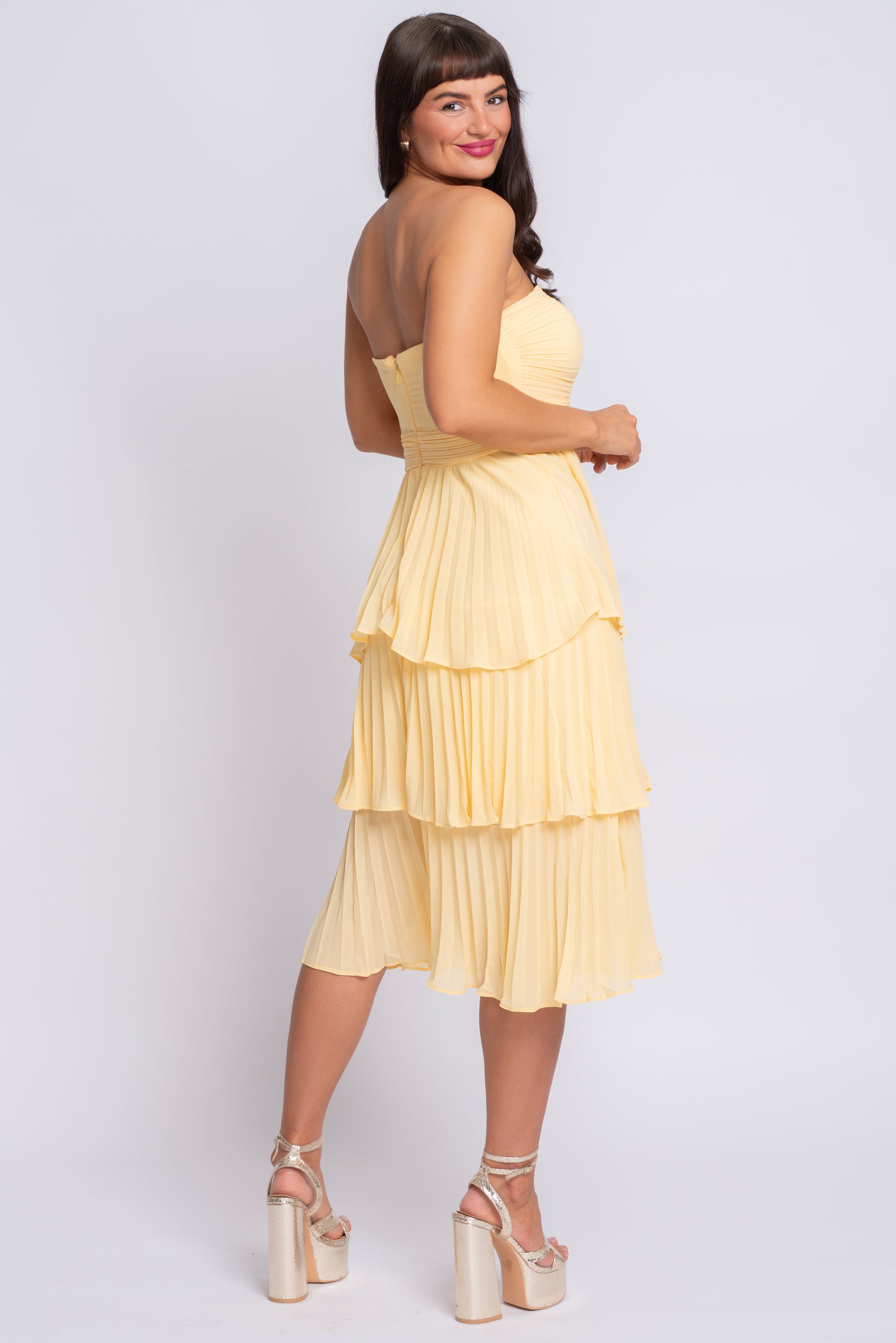 Sunny yellow bandeau frilled dress