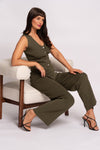 Olivia Khaki Knitted Waistcoat And Trouser Suit