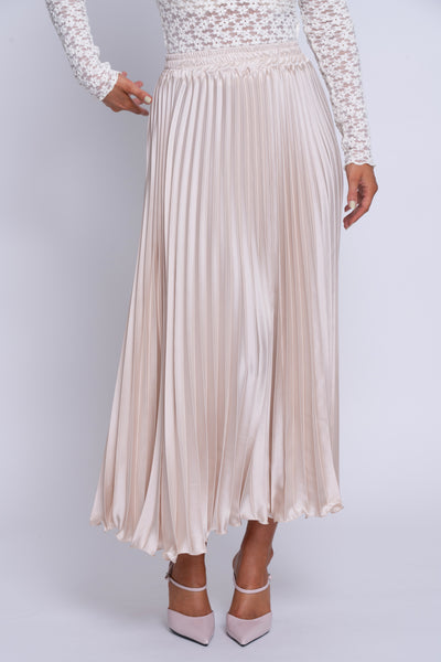 Julie Louise cream satin pleated midi skirt