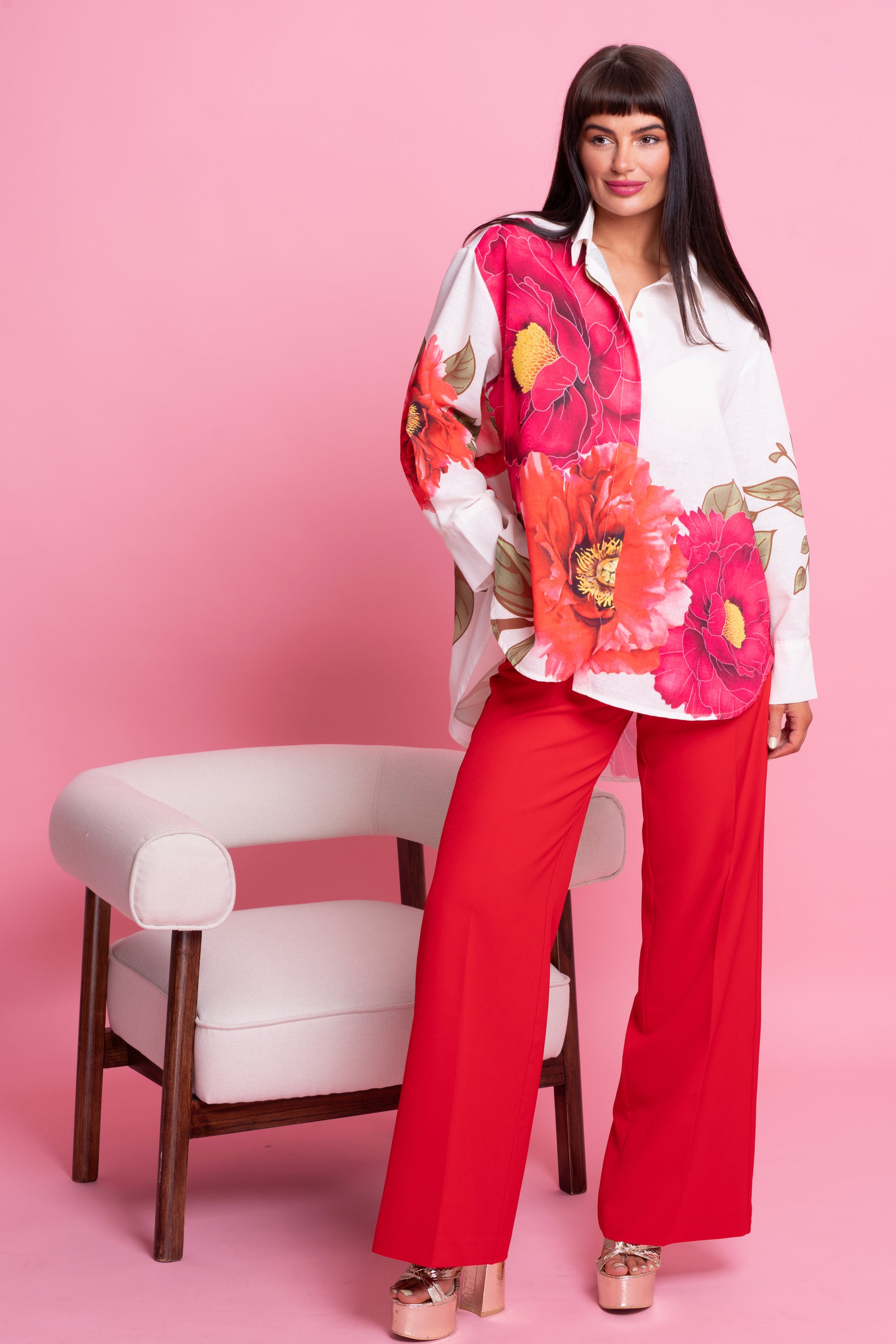 Carmen red tailored wide leg trousers
