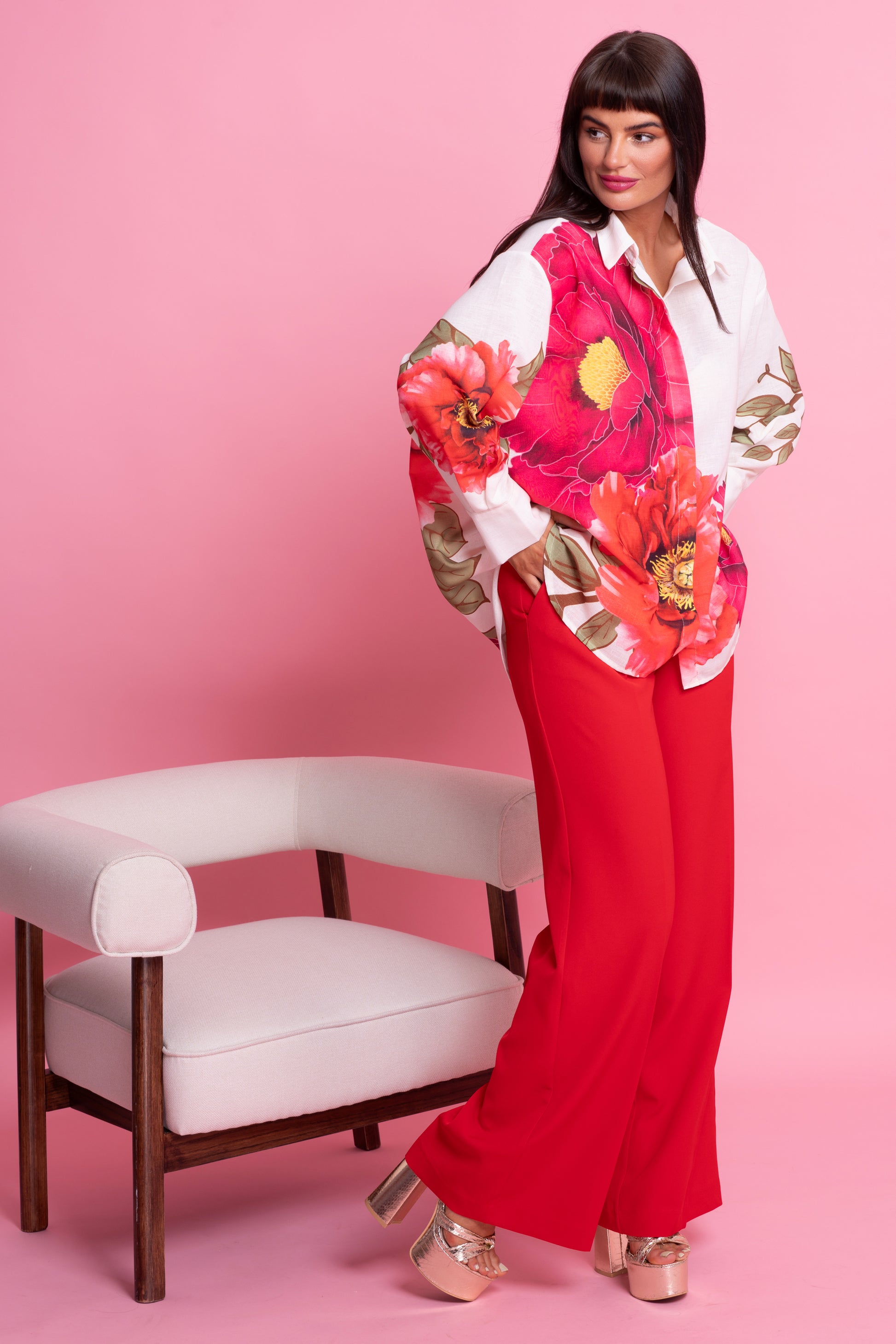 Carmen red tailored wide leg trousers