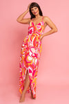Mia pink and orange retro print maxi dress