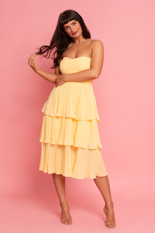 Sunny yellow bandeau frilled dress