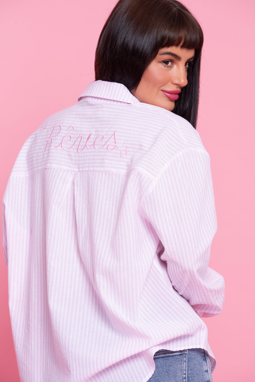 Reves pink stripe embroidered shirt