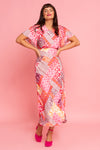Britney pink patchwork midi dress