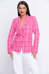 Fuchsia pink woven check blazer