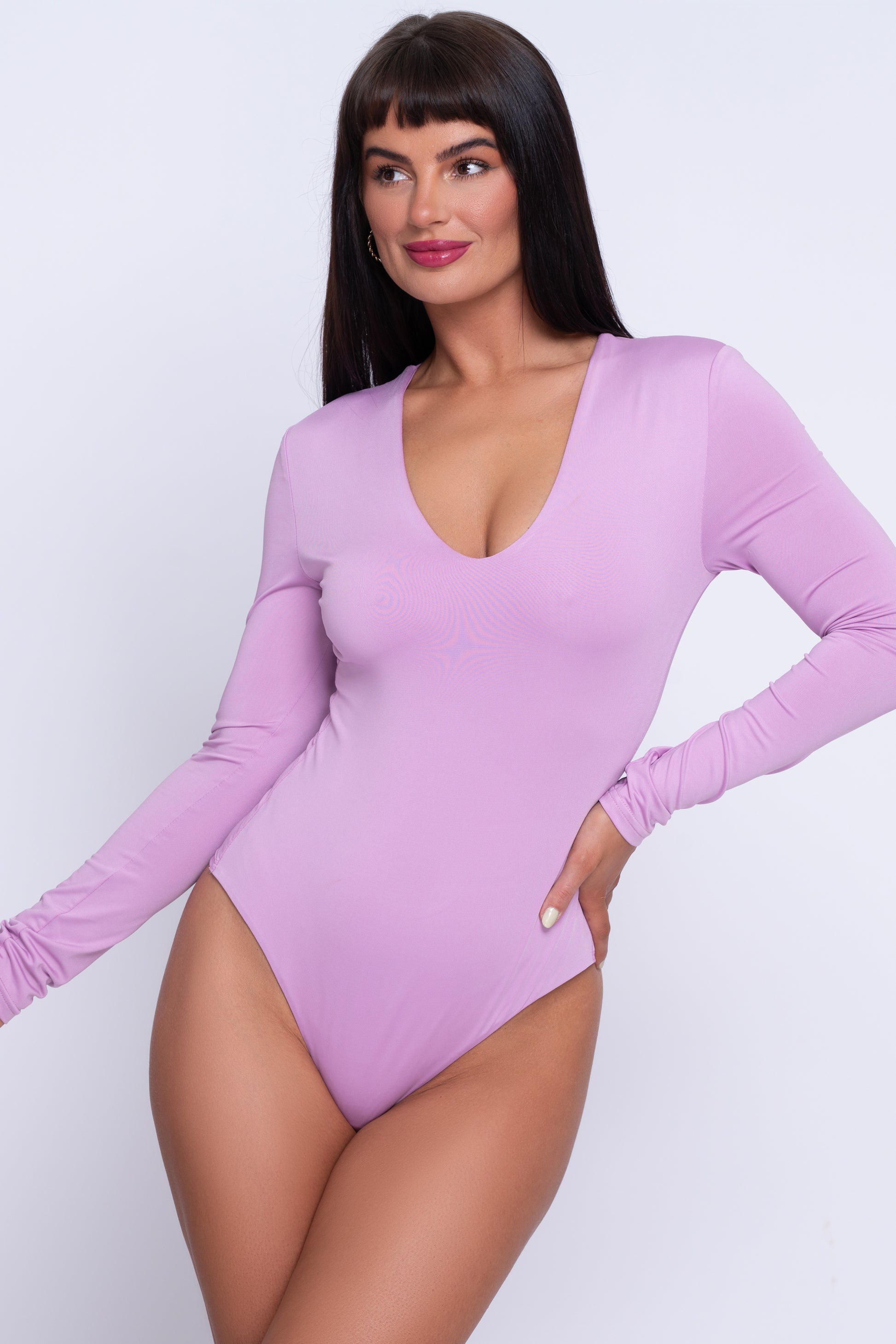 Cosette lilac long sleeved v neck bodysuit