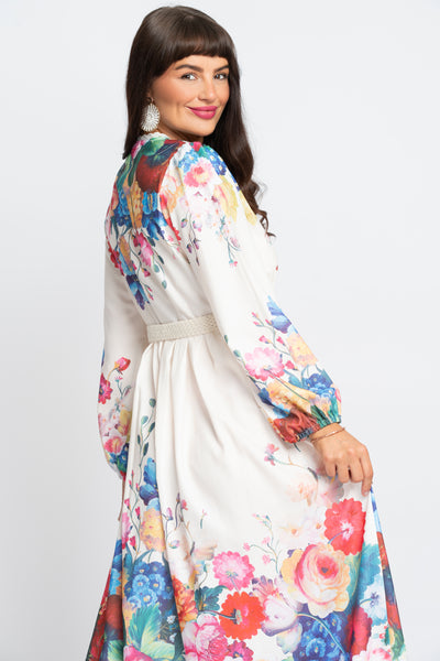 Flower Garden cream floral midi dress