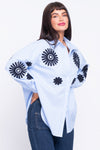 Lisette blue stripe shirt with flowers