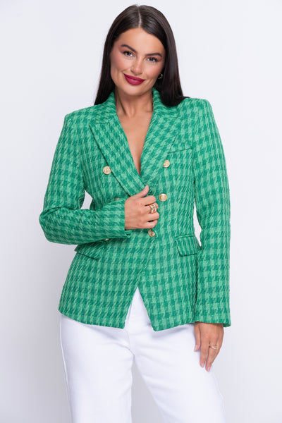 Emerald green woven check blazer