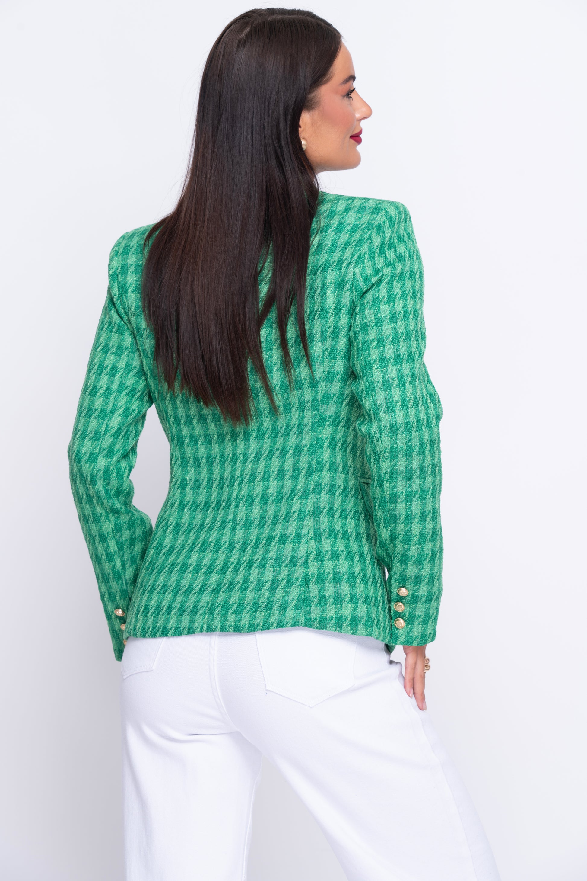 Emerald green woven check blazer