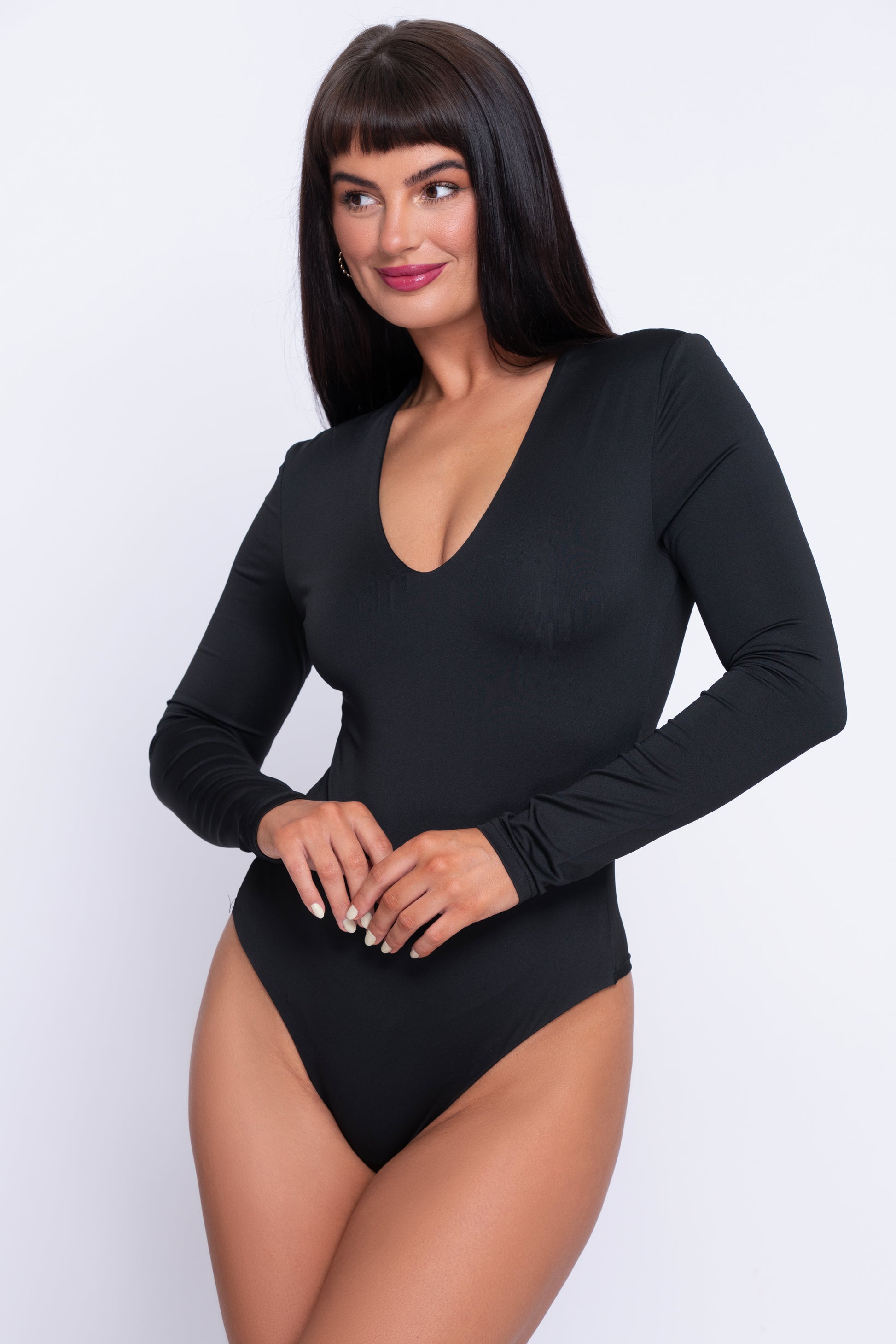 Cosette black long sleeve v neck bodysuit