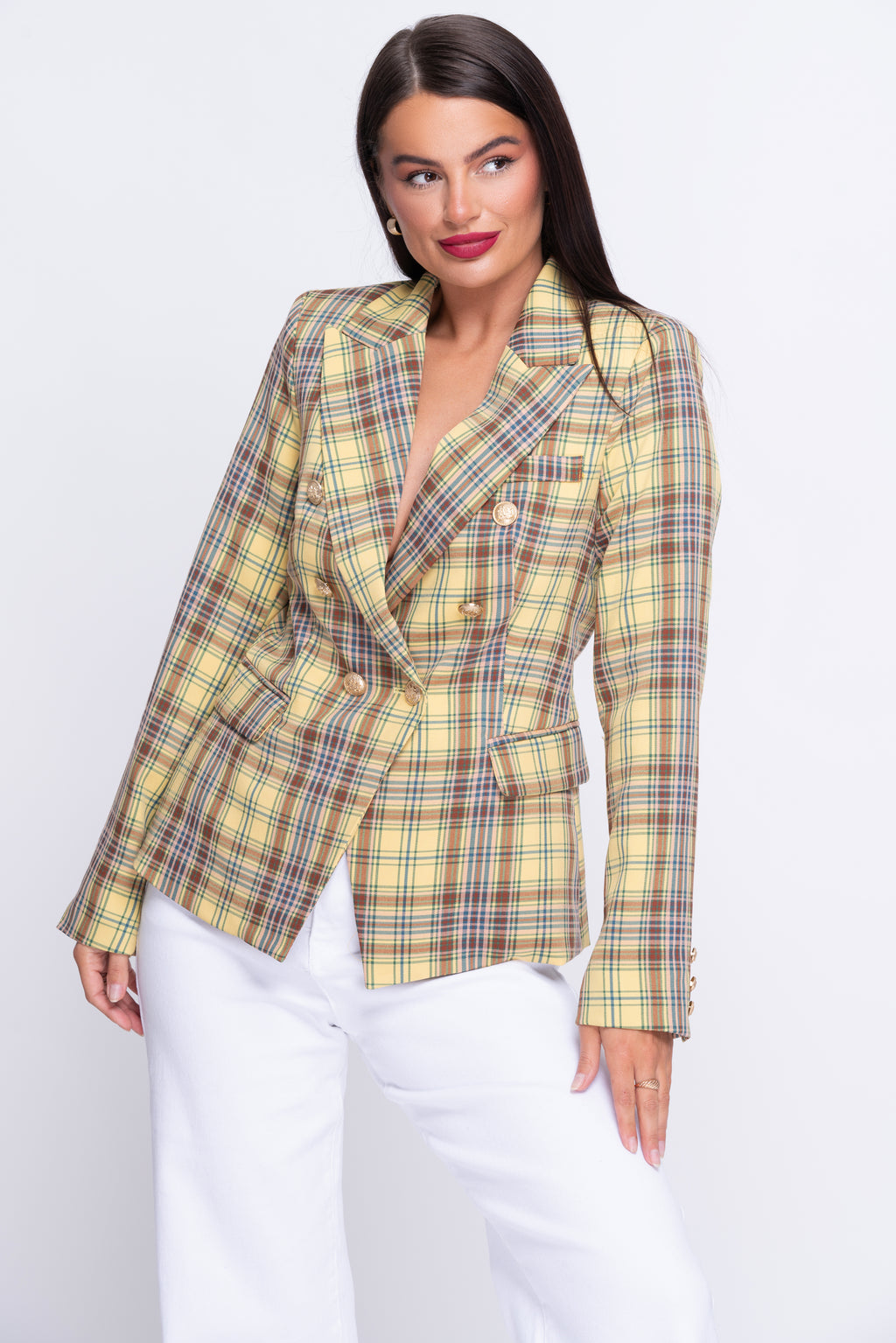 Sandringham mustard check lightweight blazer