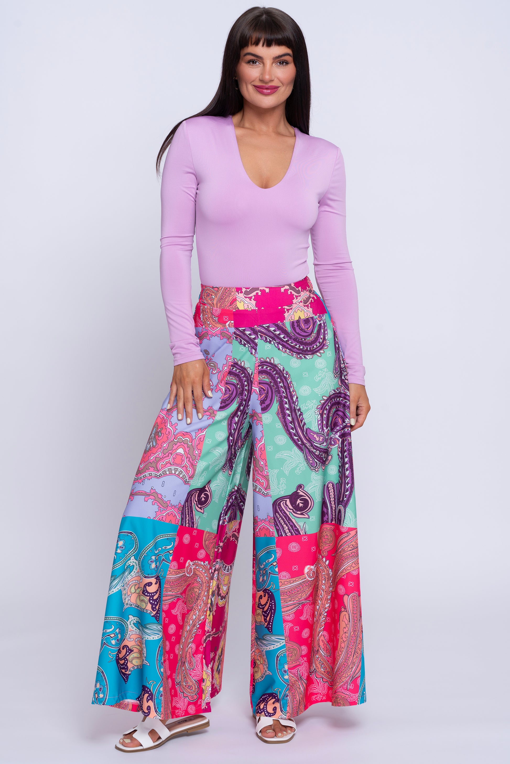 Retro pink multi print culottes
