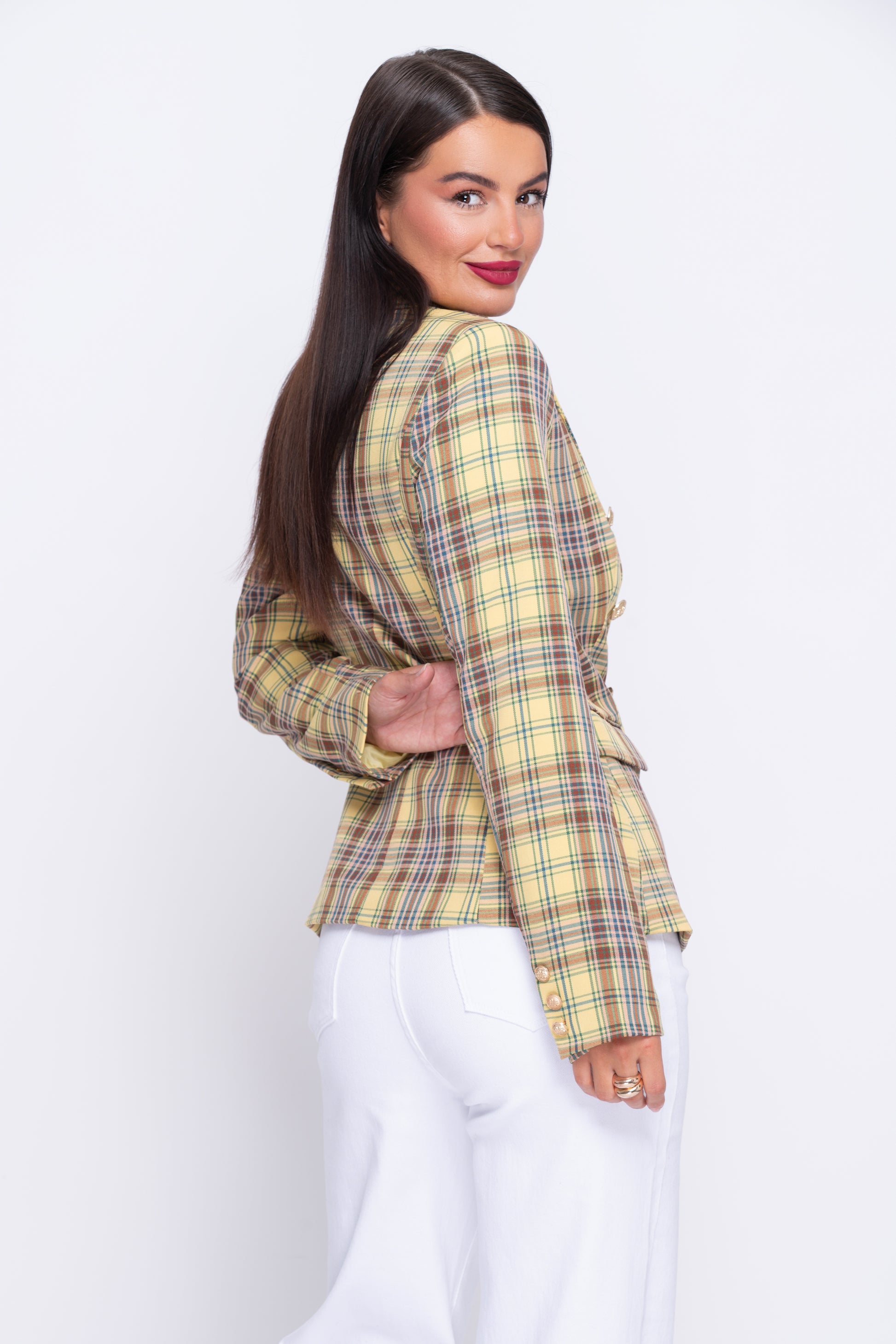 Sandringham mustard check lightweight blazer