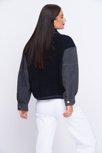 Ebony Jacket With Denim Sleeves