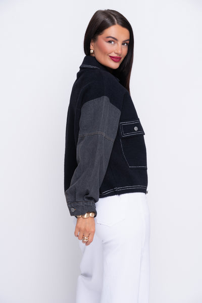 Ebony Jacket With Denim Sleeves