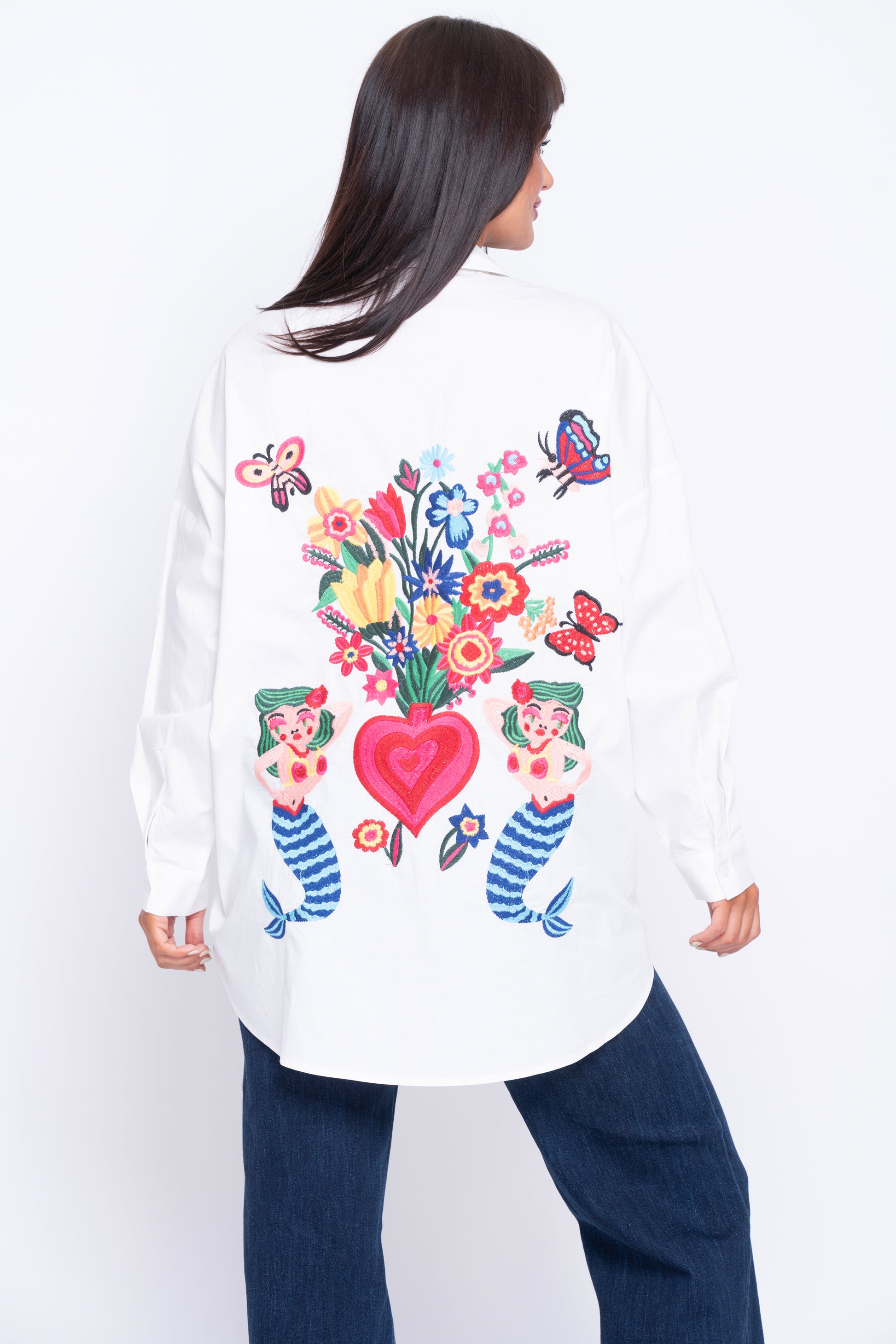 Sirena white shirt with mermaid embroidery