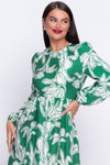 May green floral tiered midi dress