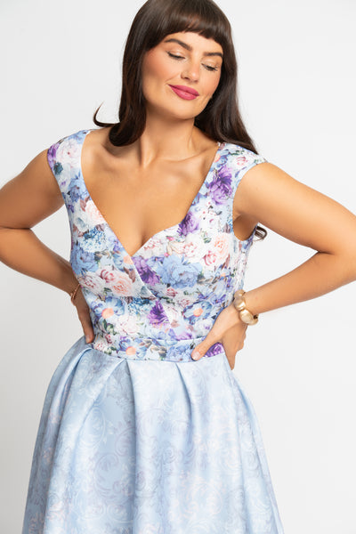 Flora pale blue floral occasion dress