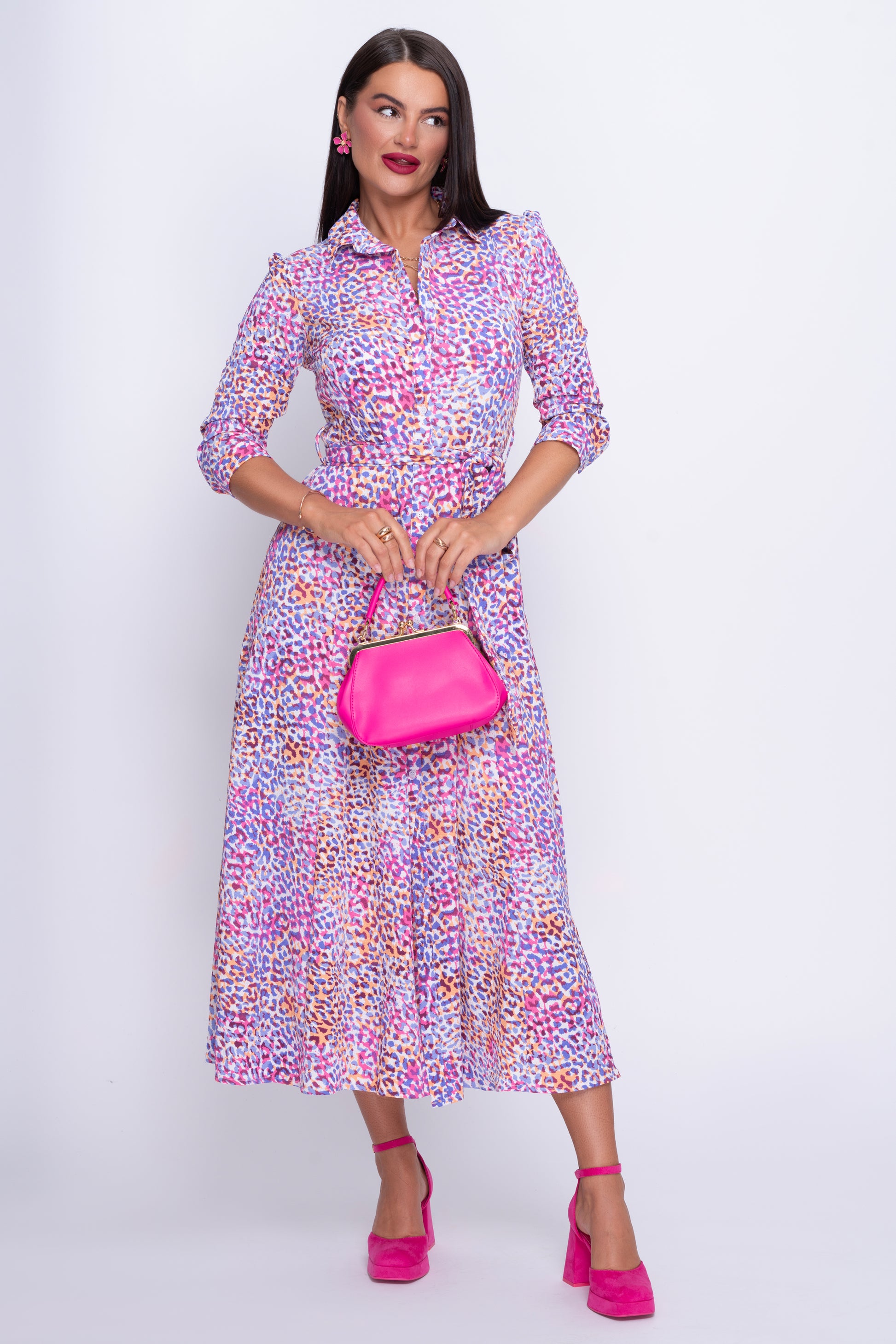 Angela lilac floral midi shirt dress