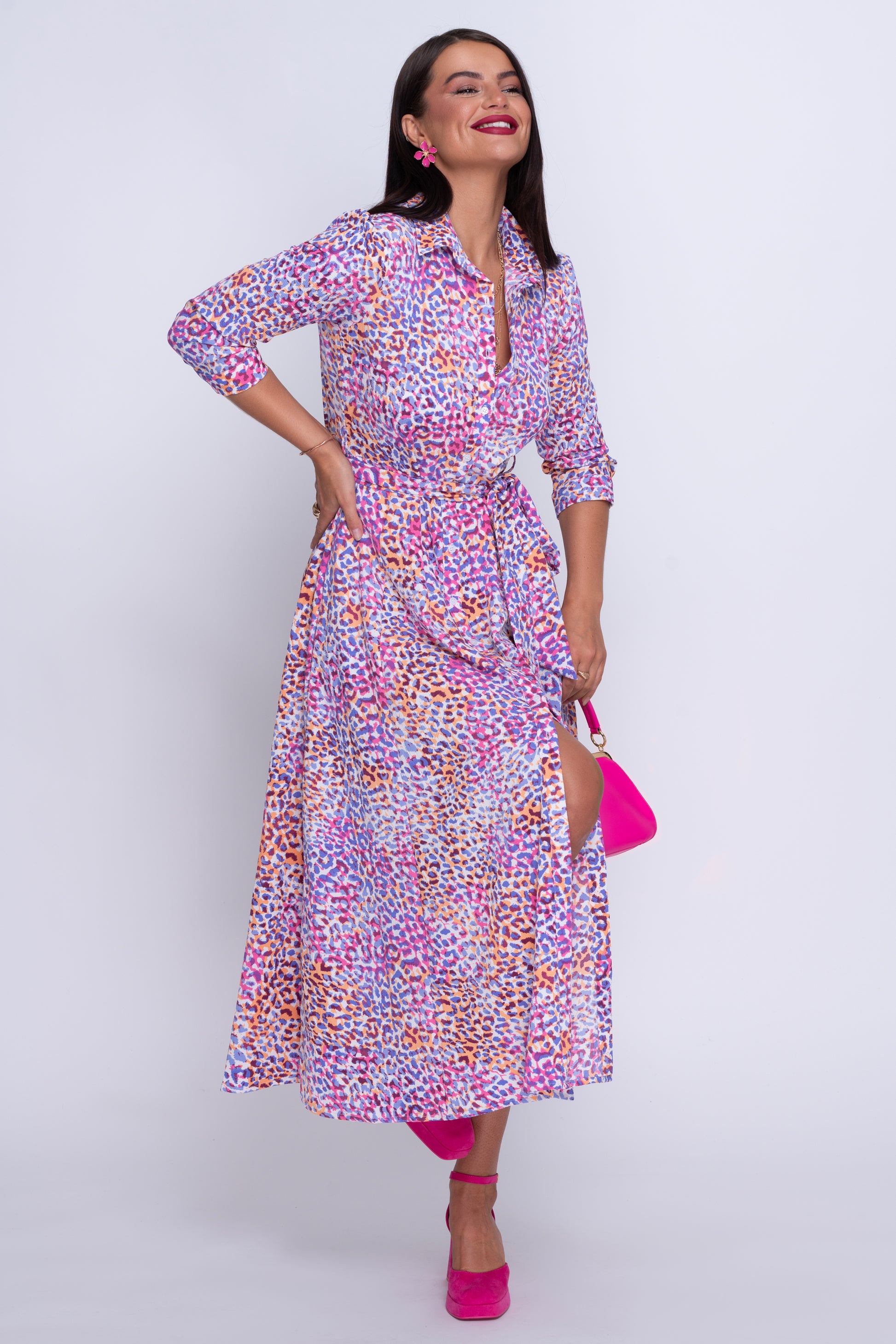 Angela lilac floral midi shirt dress