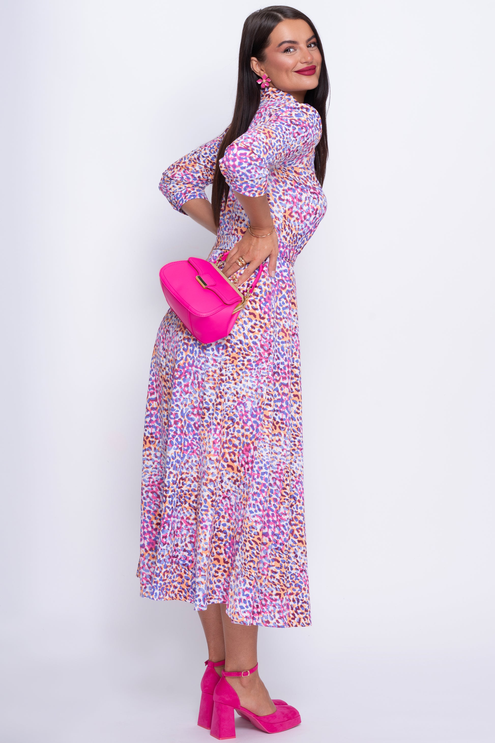Angela lilac floral midi shirt dress