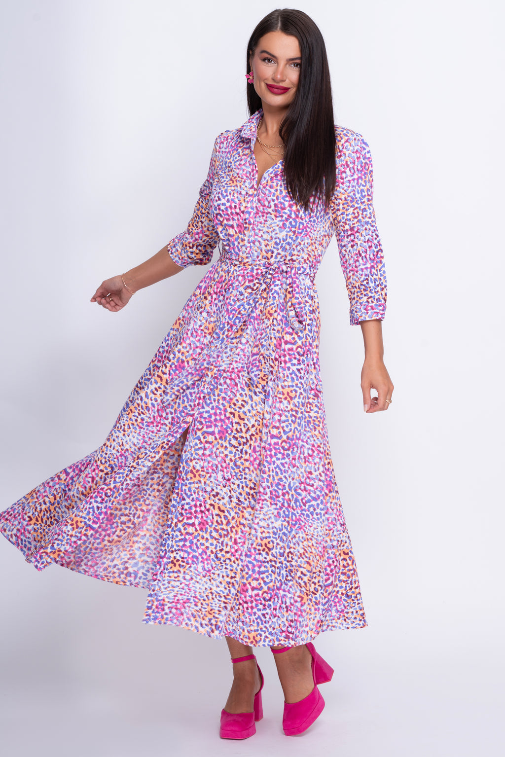 Angela lilac floral midi shirt dress