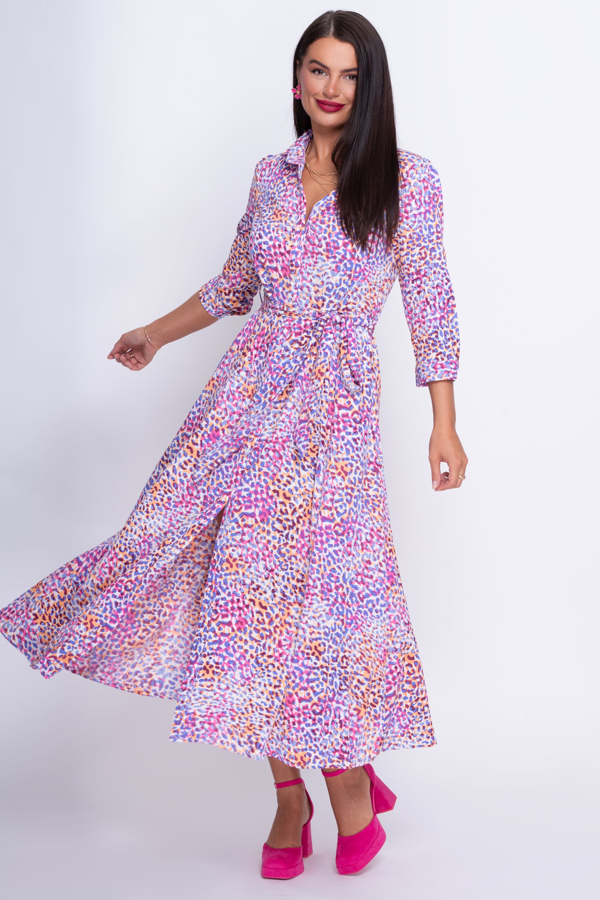 Angela lilac floral midi shirt dress