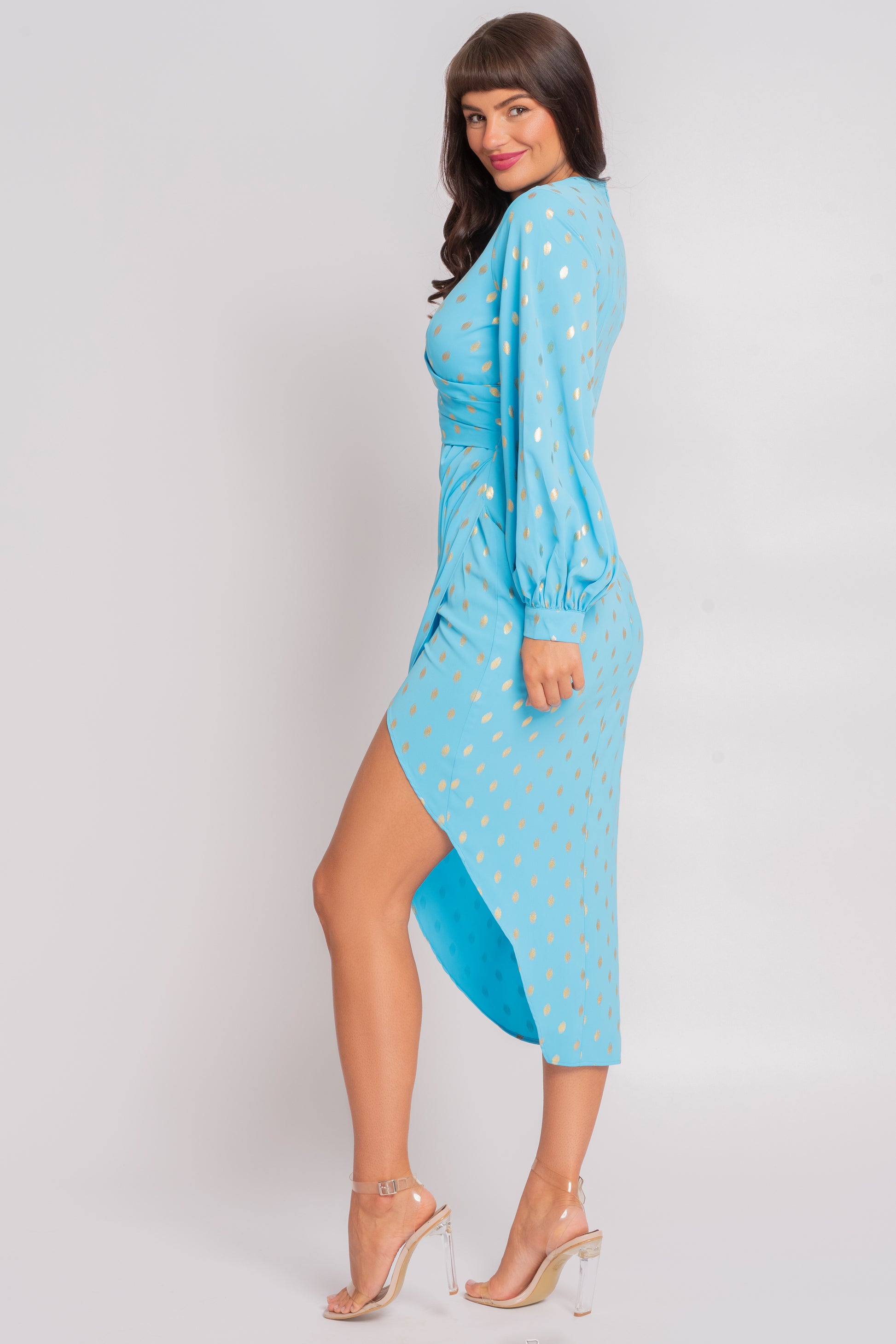 Elsa turquoise ruched midi dress
