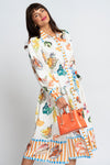 Tutti Frutti cream multi print midi dress