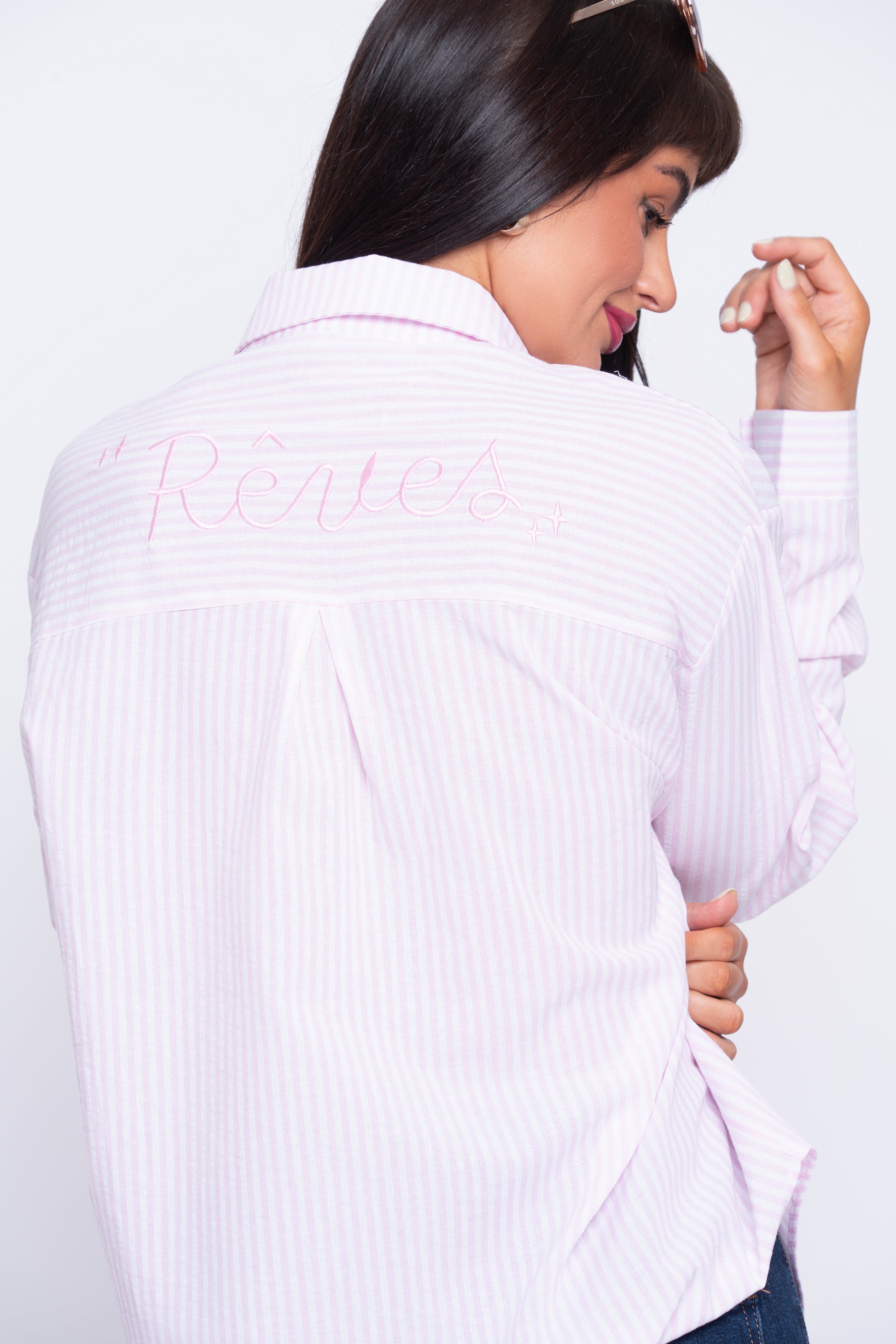 Reves pink stripe embroidered shirt