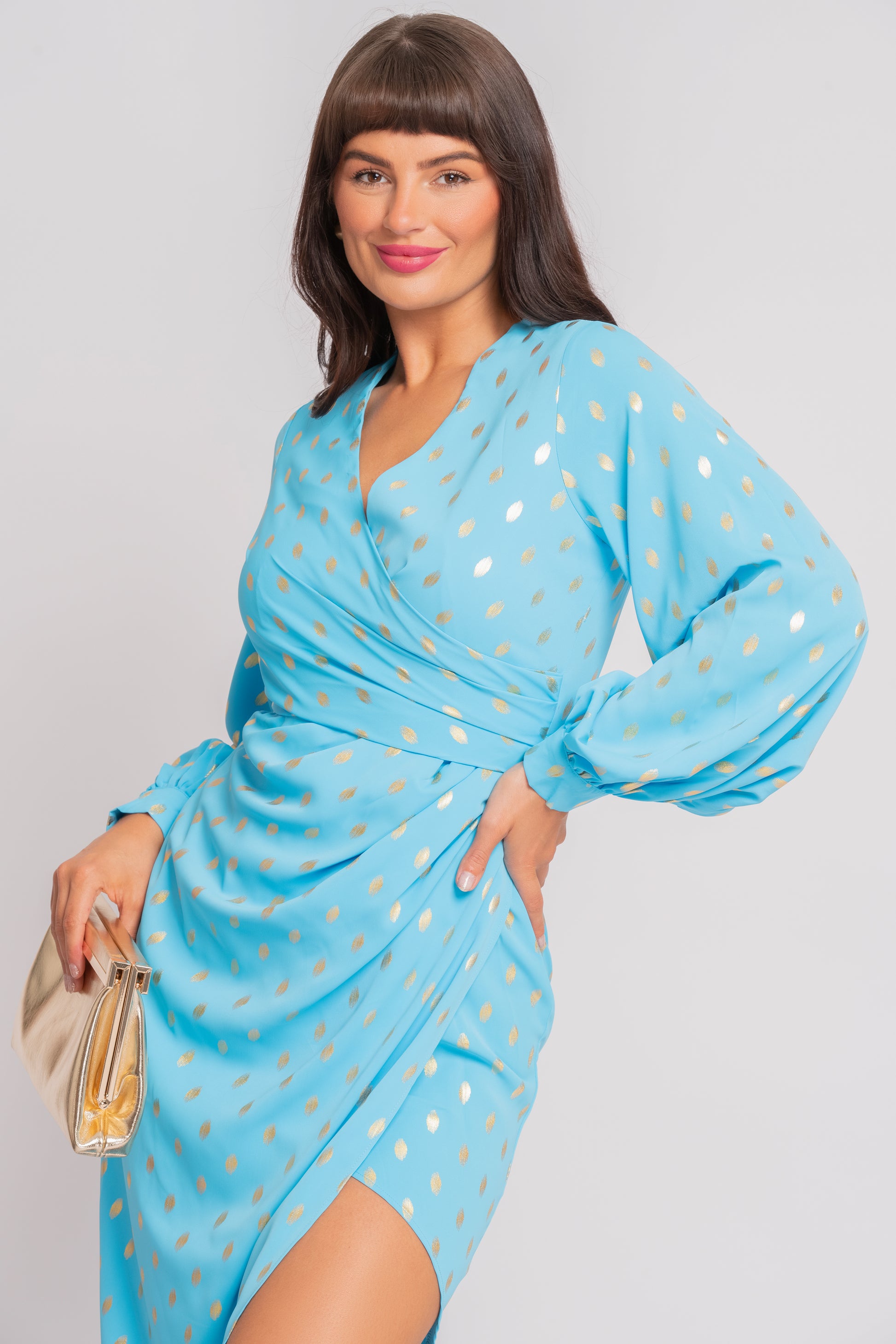 Elsa turquoise ruched midi dress