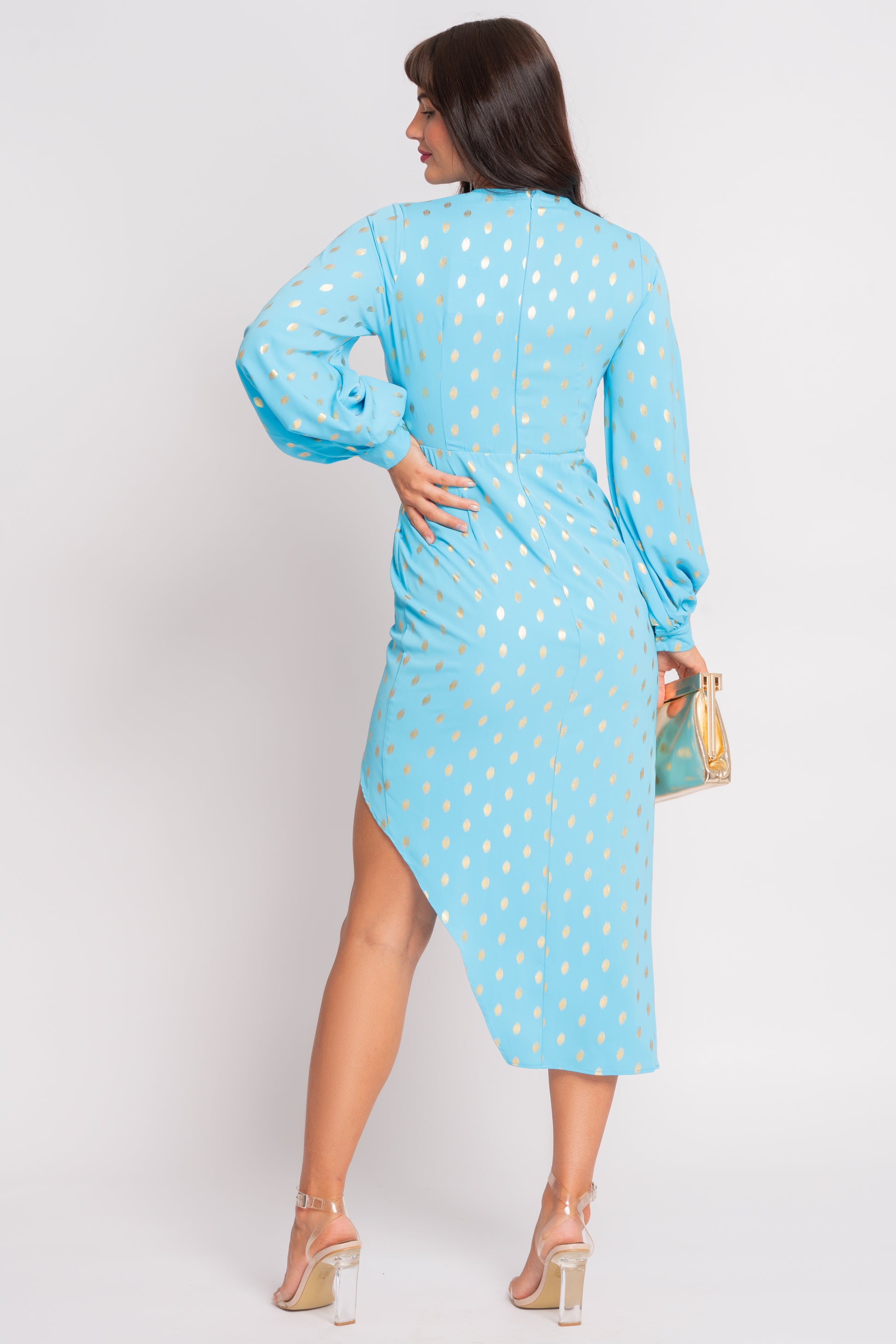 Elsa turquoise ruched midi dress