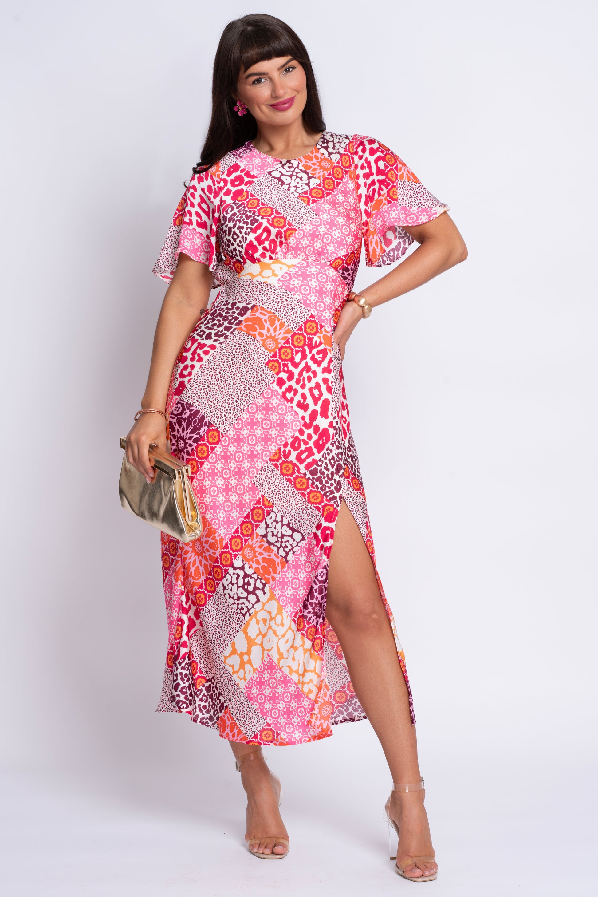 Britney pink patchwork midi dress