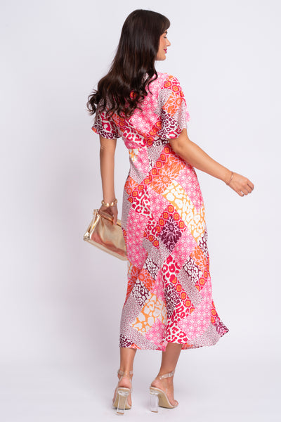 Britney pink patchwork midi dress
