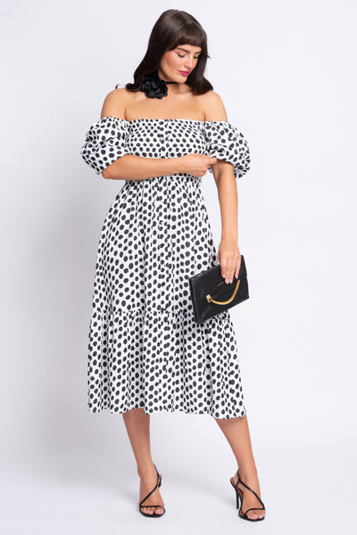 Mani black and white spot midi dress