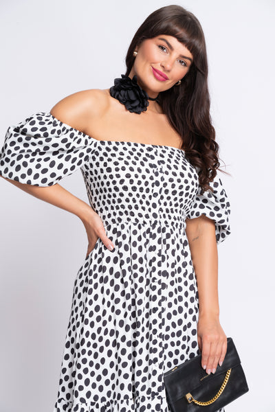 Mani black and white spot midi dress