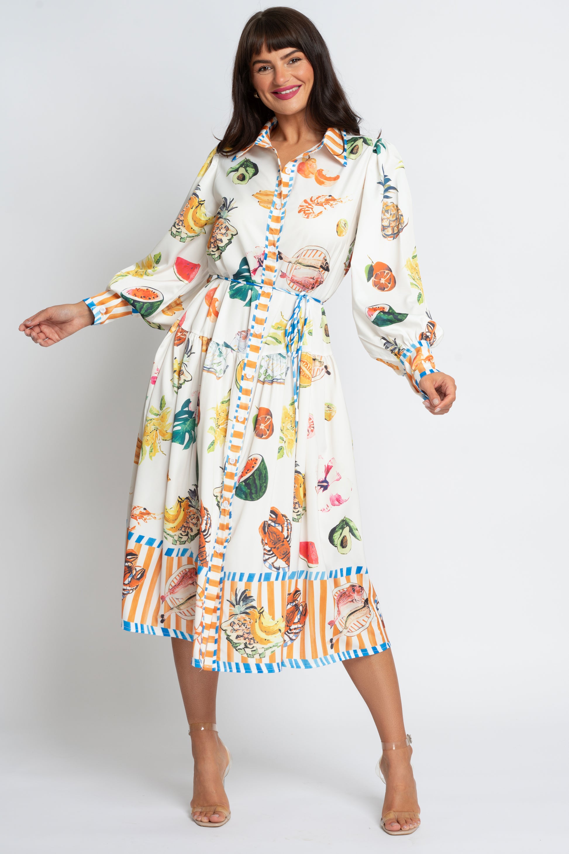 Tutti Frutti cream multi print midi dress