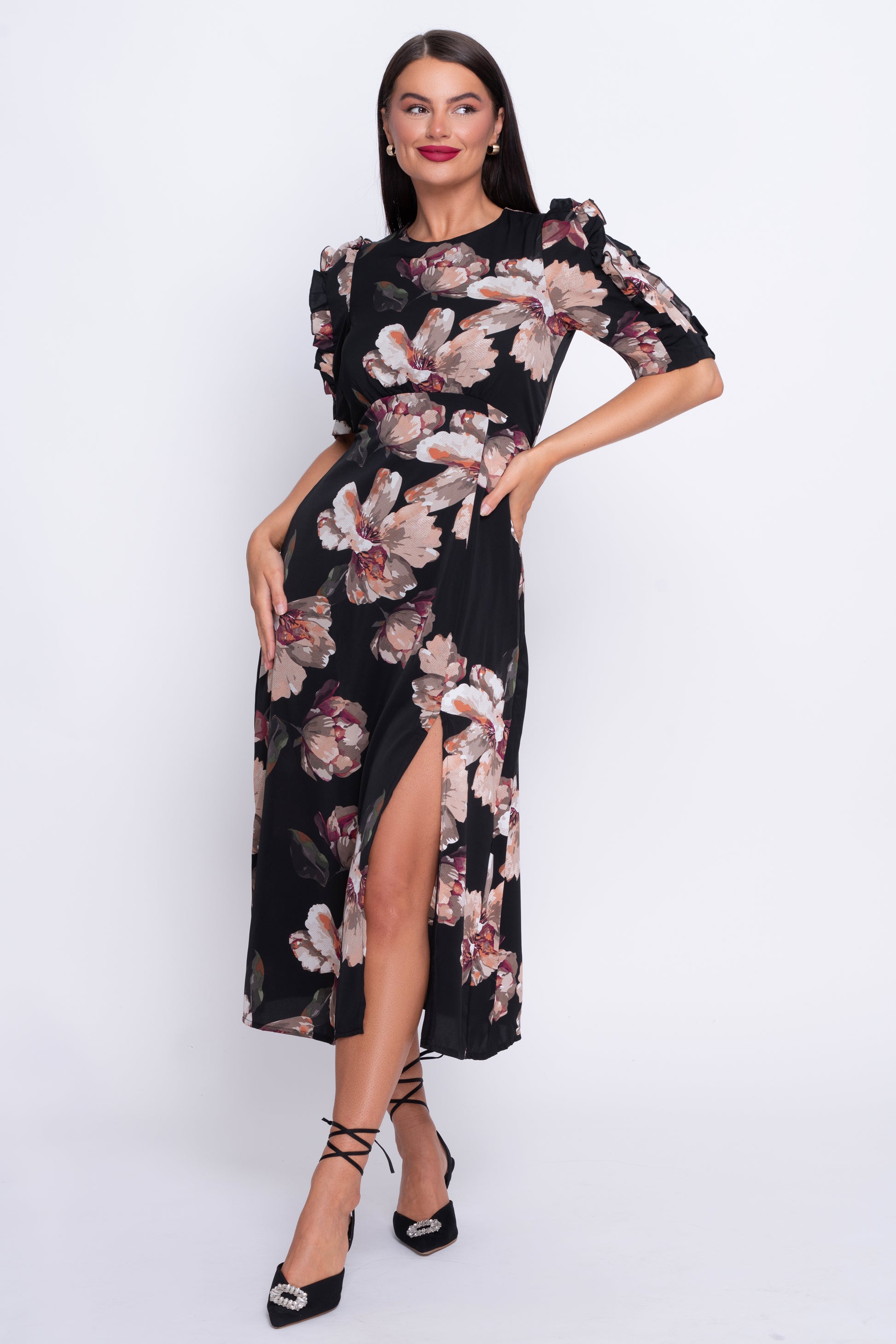 Samira black floral midi dress