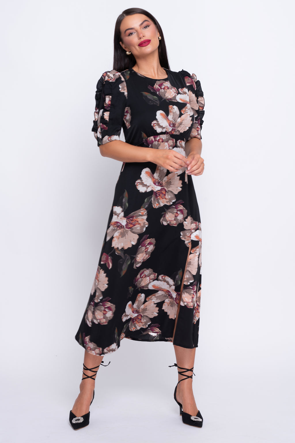 Samira black floral midi dress