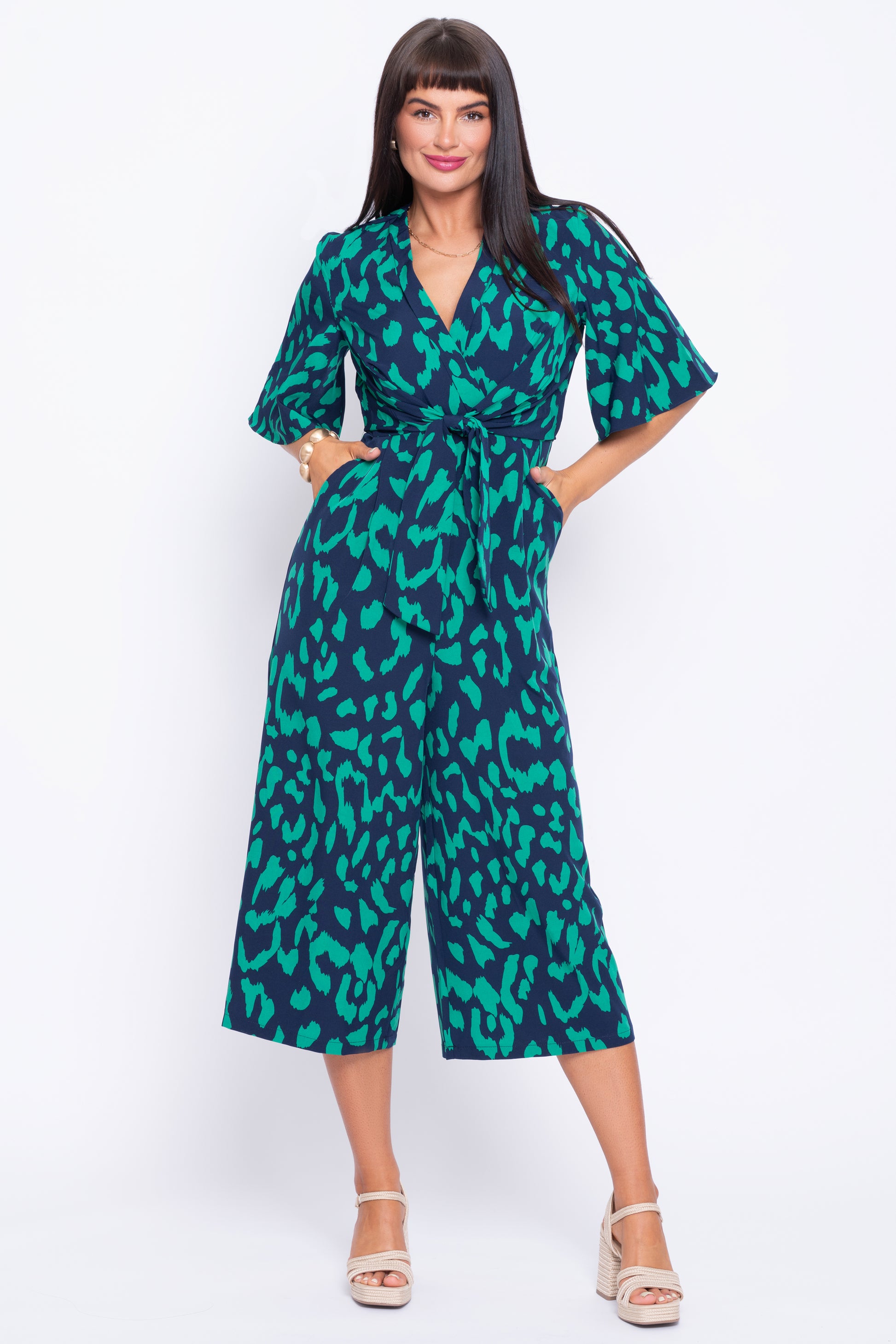 Lisa navy and green patterned jumpsuit