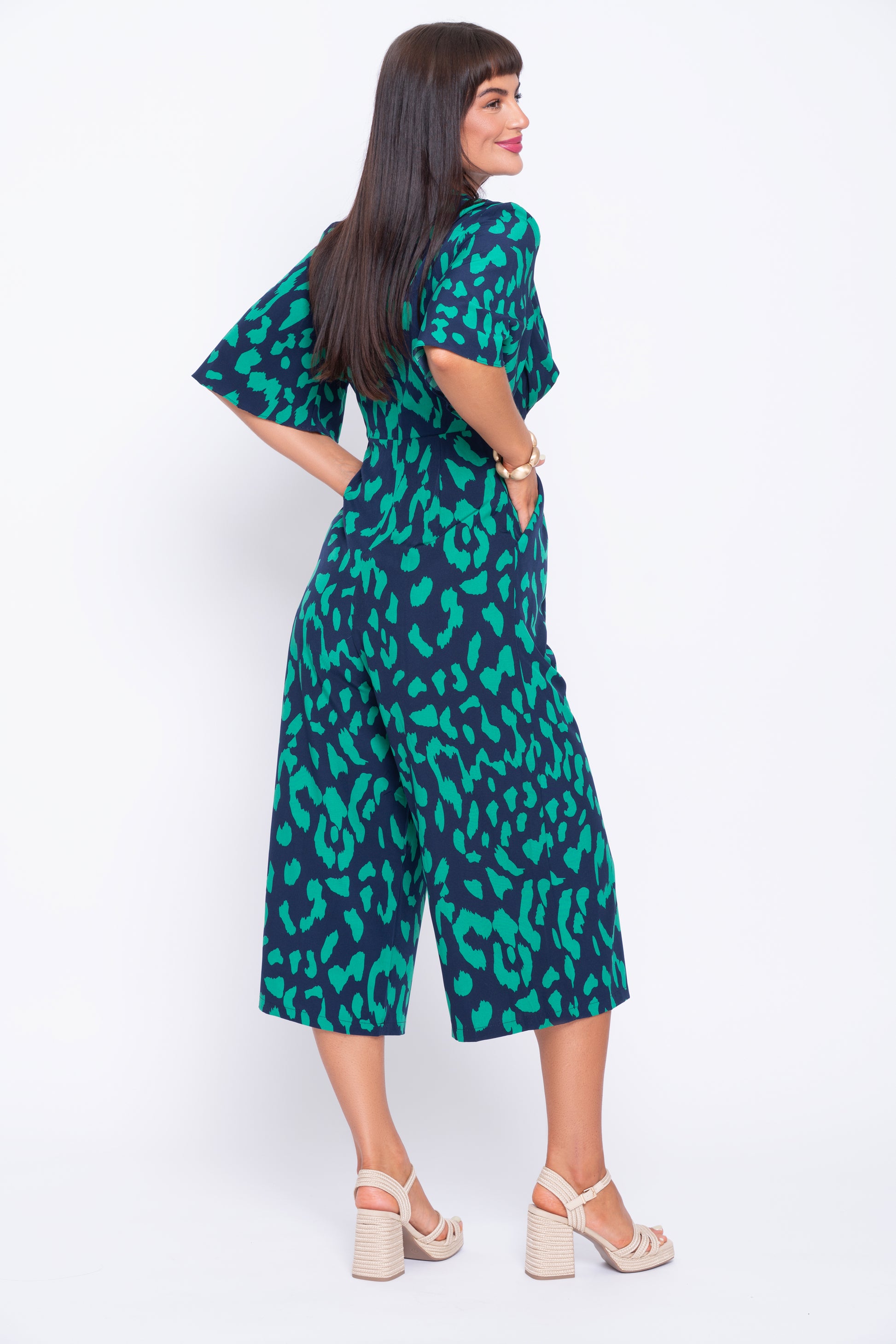 Lisa navy and green patterned jumpsuit
