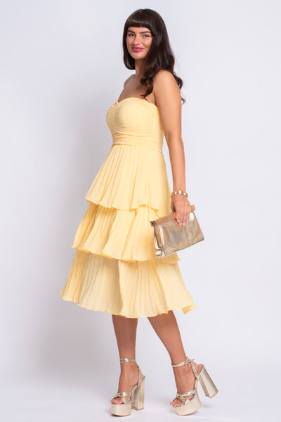 Sunny yellow bandeau frilled dress