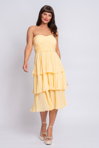 Sunny yellow bandeau frilled dress