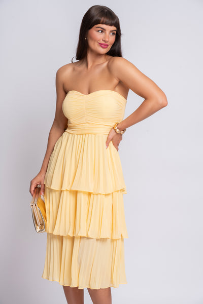 Sunny yellow bandeau frilled dress