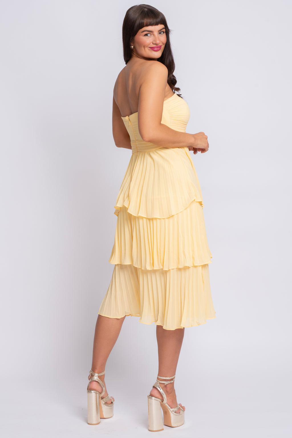 Sunny yellow bandeau frilled dress