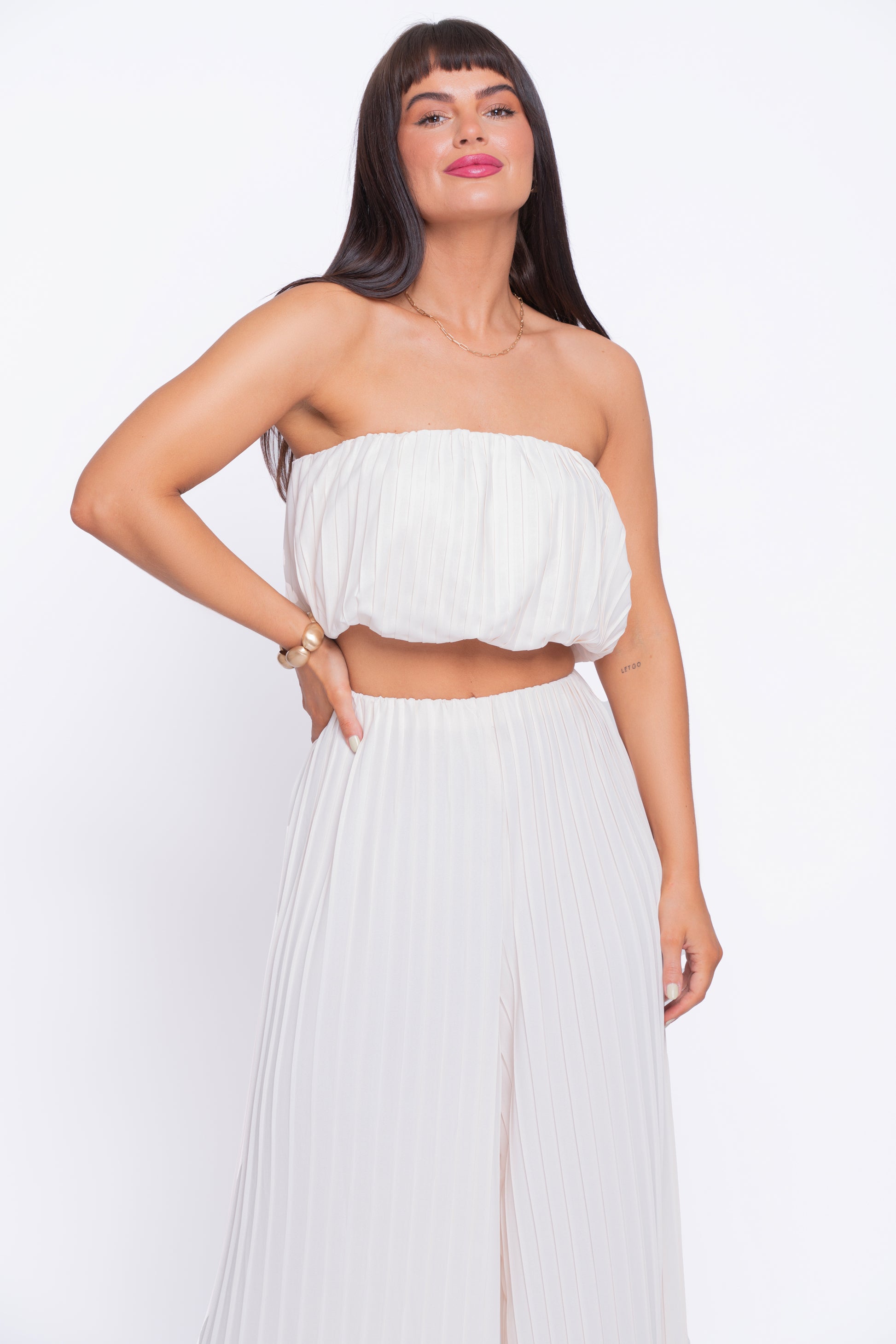 Raphaella cream pleated trouser and top set
