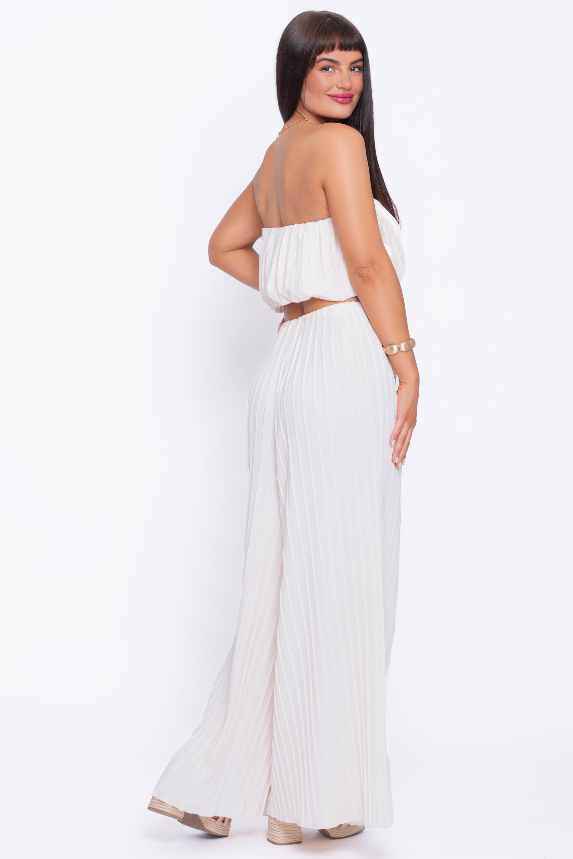 Raphaella cream pleated trouser and top set