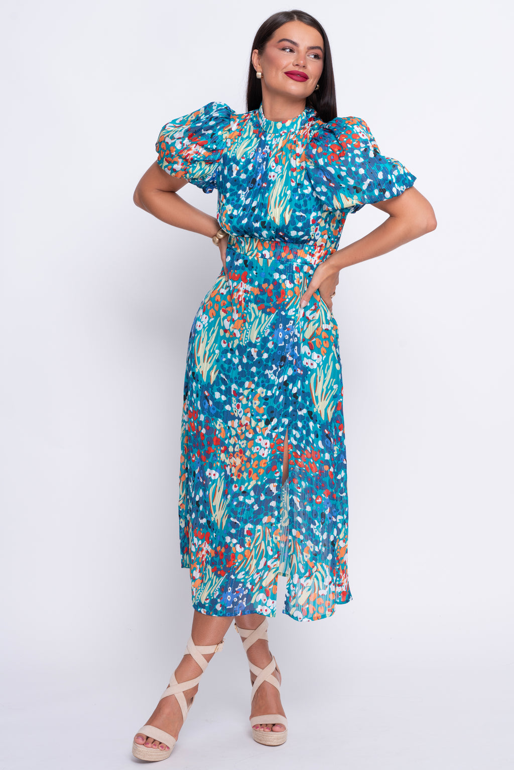 Lilith puff sleeve midi dress
